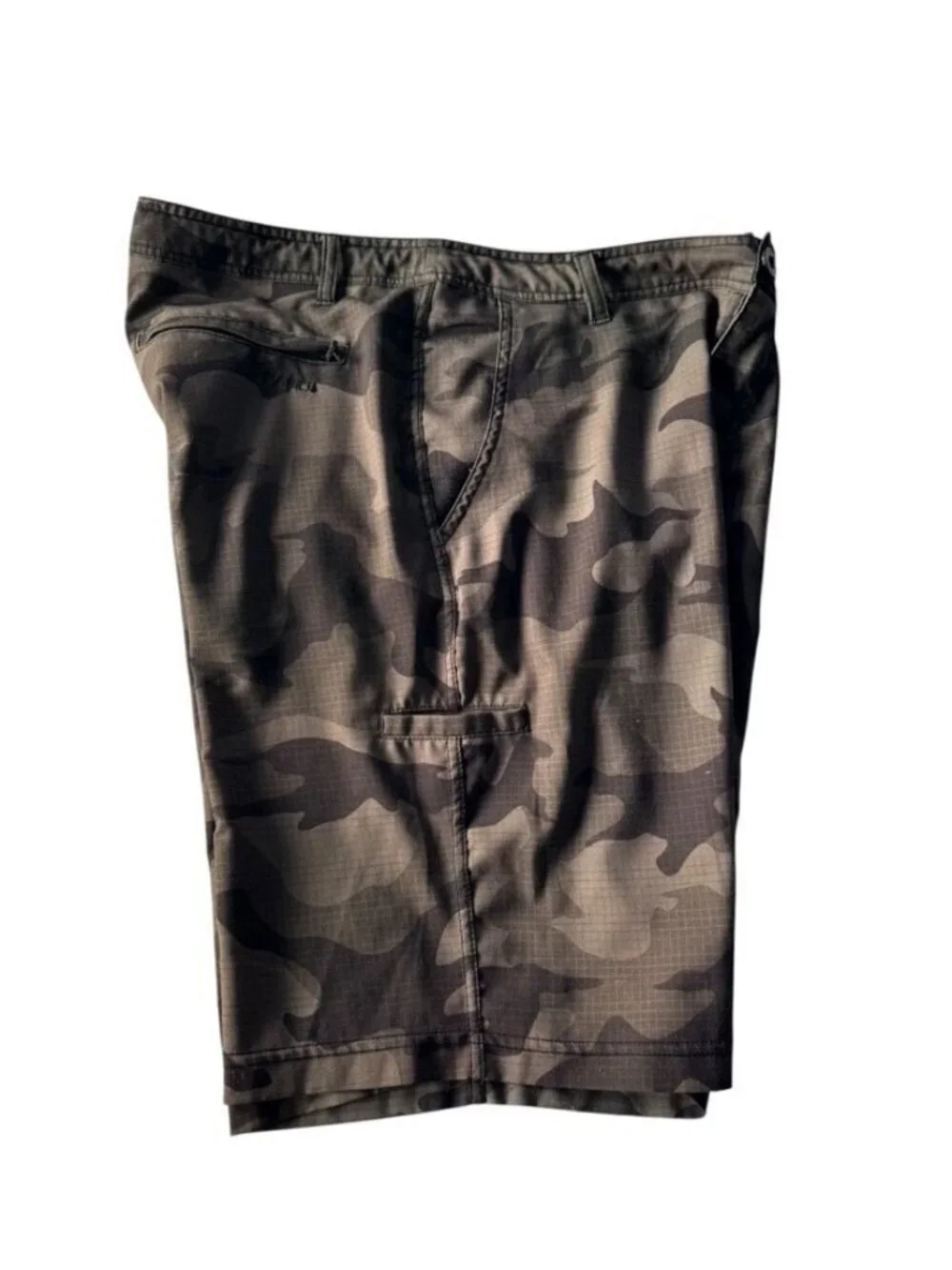 Da Hui Men's Sz 34 Green Brown Camo Stretch Mid Rise Slash Pockets Hybrid Shorts
